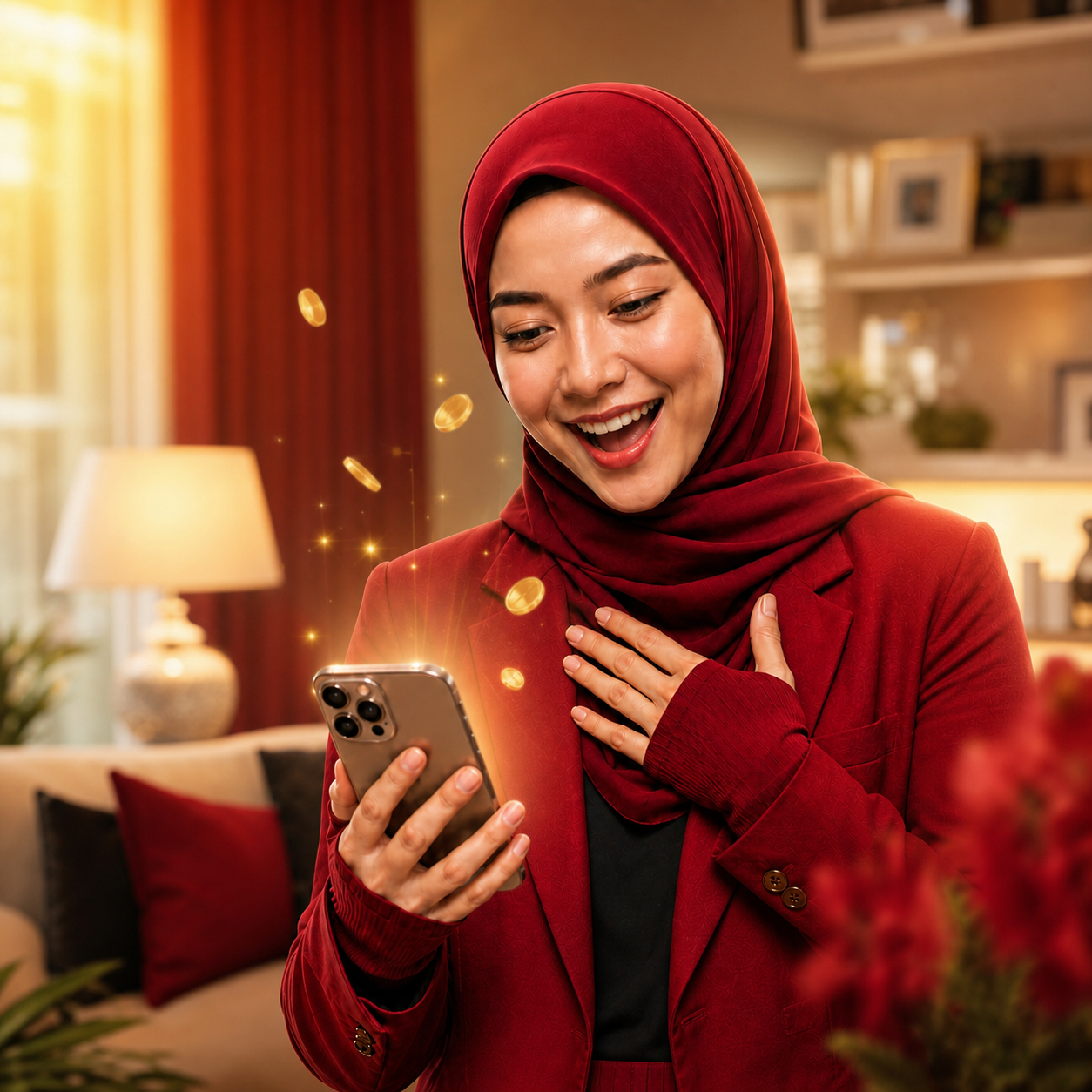 Wanita Muslimah menunjukkan langkah 04: Terima cashback